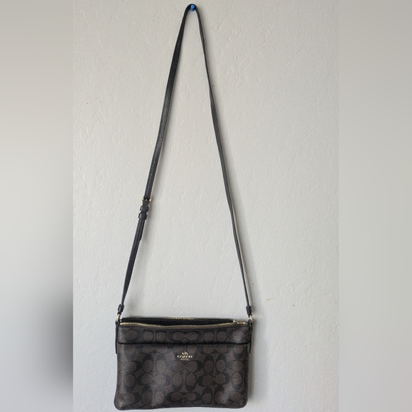 Coach Signature East West Dark Brown Crossbody Leather Bag. - Picture 4 of 14